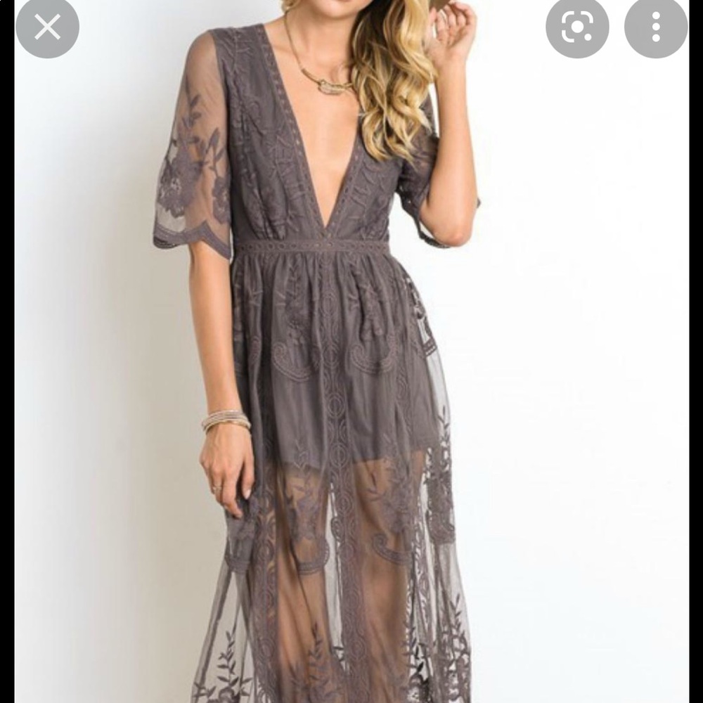 Wishlist Bohemian Dusty Purple/Gray Lace Maxi Dress, size small